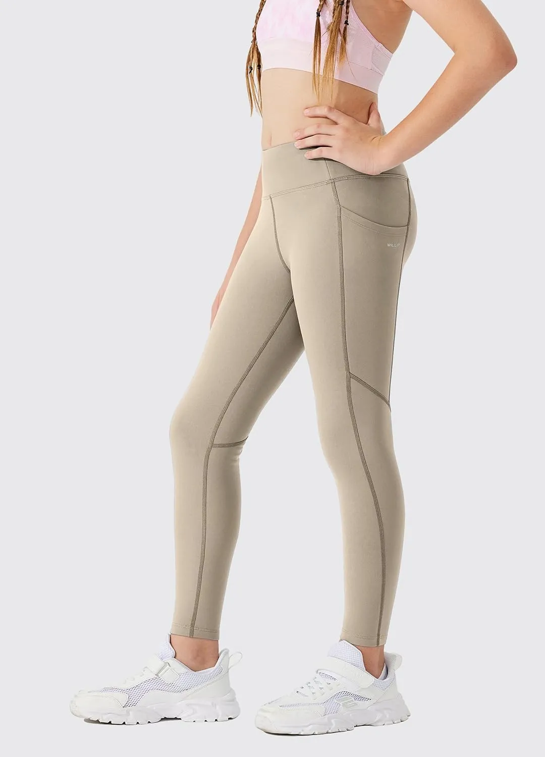 Willit Girls Fleece Lined Leggings Pants with Pockets Water Resistant Thermal Tights