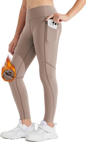 Willit Girls Fleece Lined Leggings Pants with Pockets Water Resistant Thermal Tights