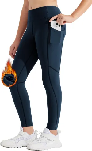 Willit Girls Fleece Lined Leggings Pants with Pockets Water Resistant Thermal Tights