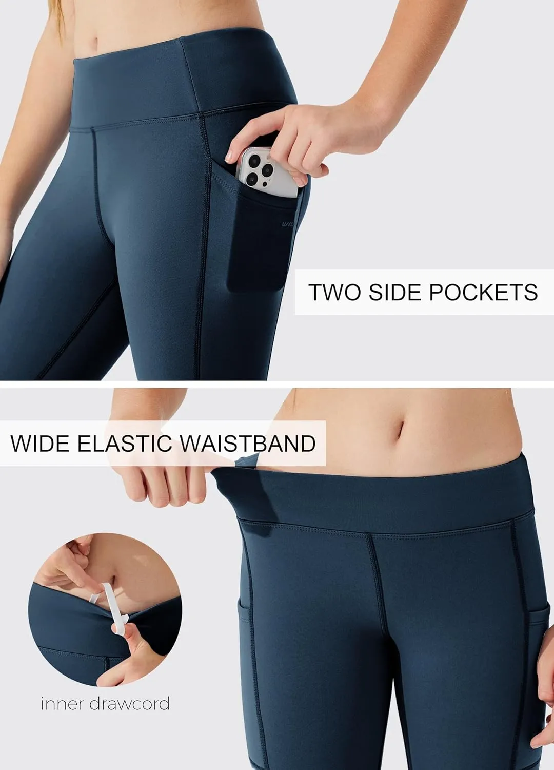 Willit Girls Fleece Lined Leggings Pants with Pockets Water Resistant Thermal Tights