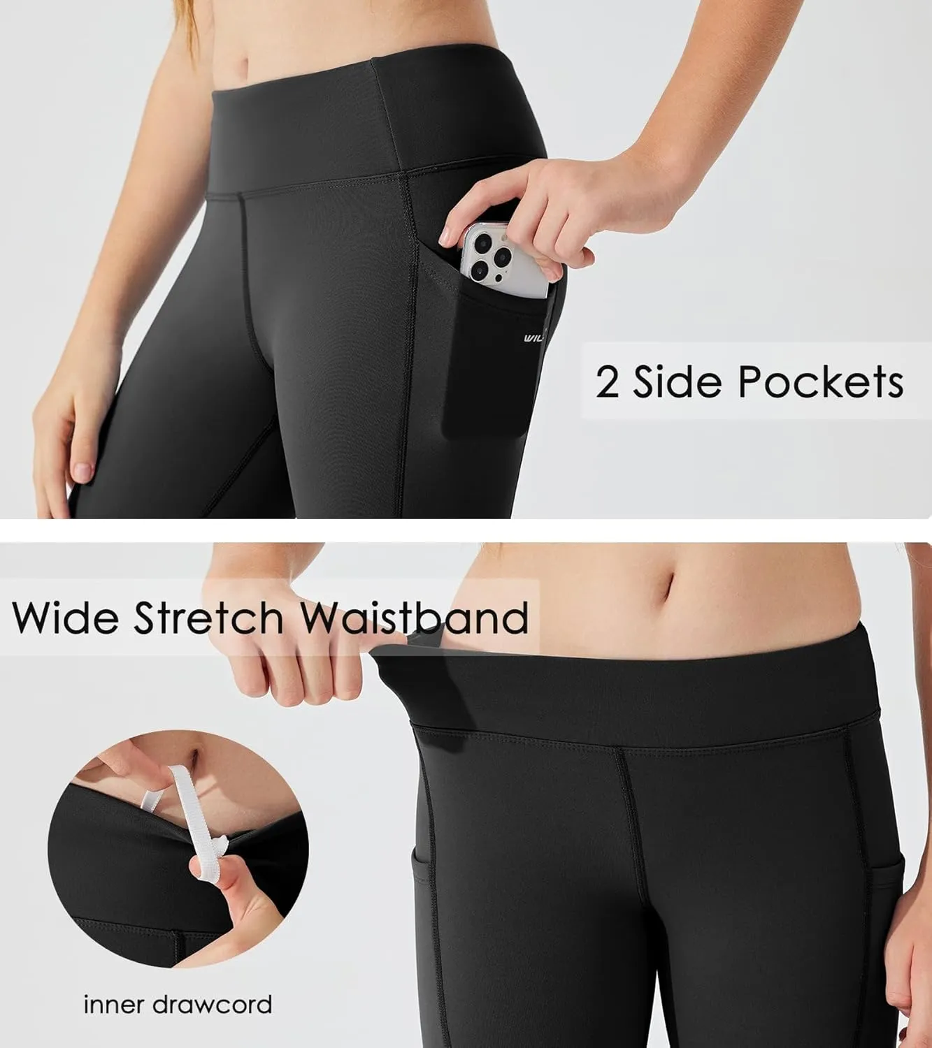 Willit Girls Fleece Lined Leggings Pants with Pockets Water Resistant Thermal Tights