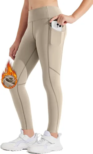 Willit Girls Fleece Lined Leggings Pants with Pockets Water Resistant Thermal Tights