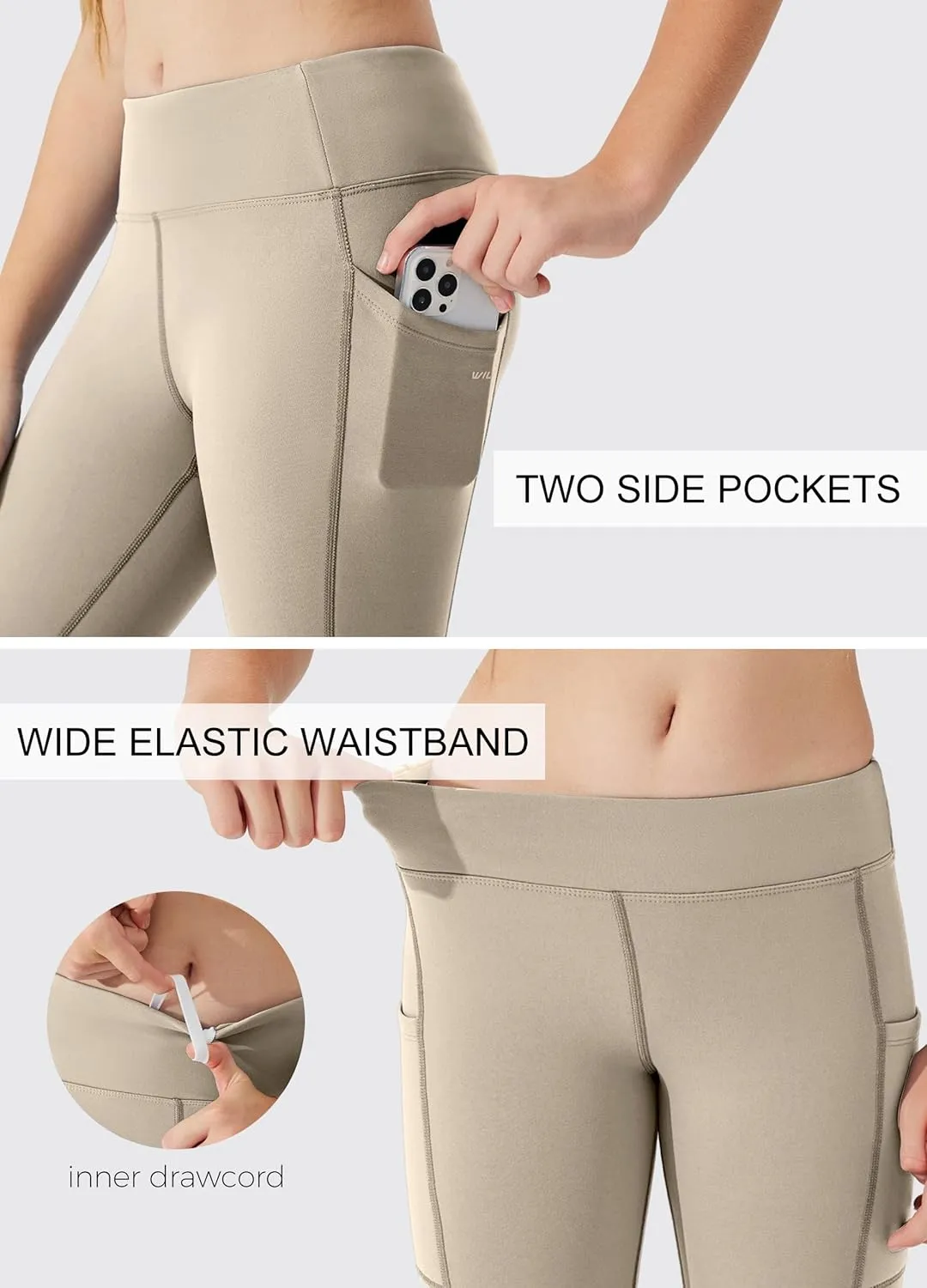 Willit Girls Fleece Lined Leggings Pants with Pockets Water Resistant Thermal Tights