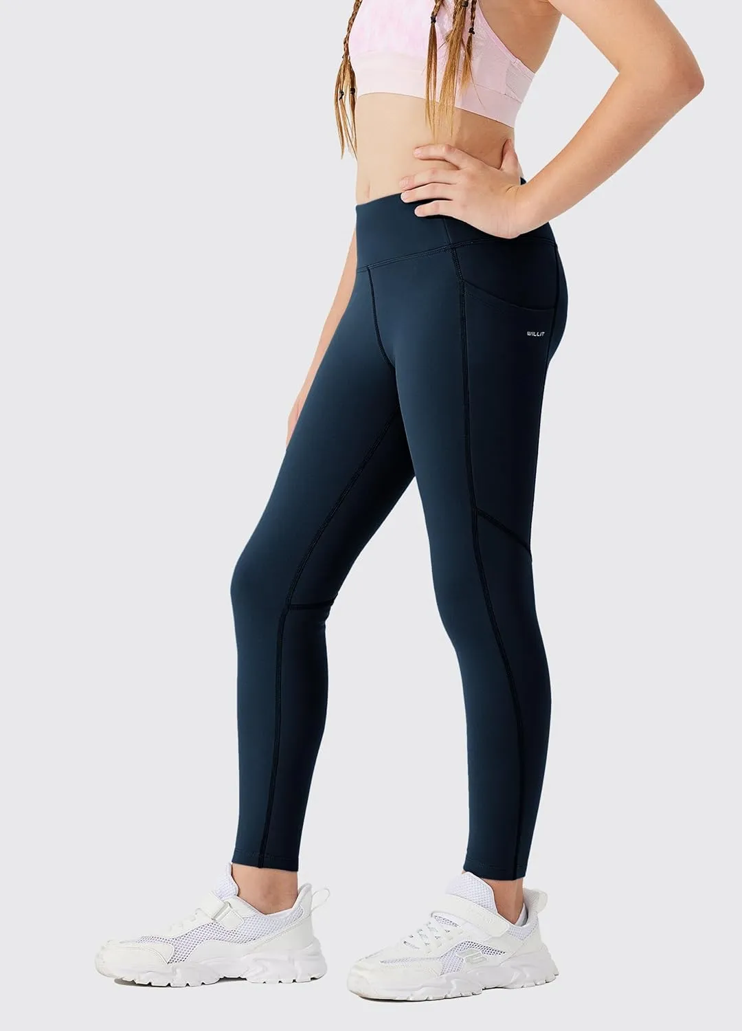 Willit Girls Fleece Lined Leggings Pants with Pockets Water Resistant Thermal Tights
