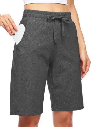 Willit Women's 10" Bermuda Cotton Long Shorts Yoga Exercise Knee Length Workout Athletic with Pockets