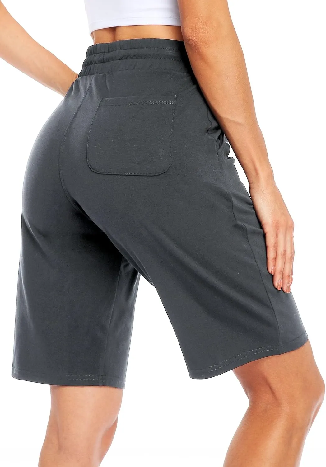 Willit Women's 10" Bermuda Cotton Long Shorts Yoga Exercise Knee Length Workout Athletic with Pockets