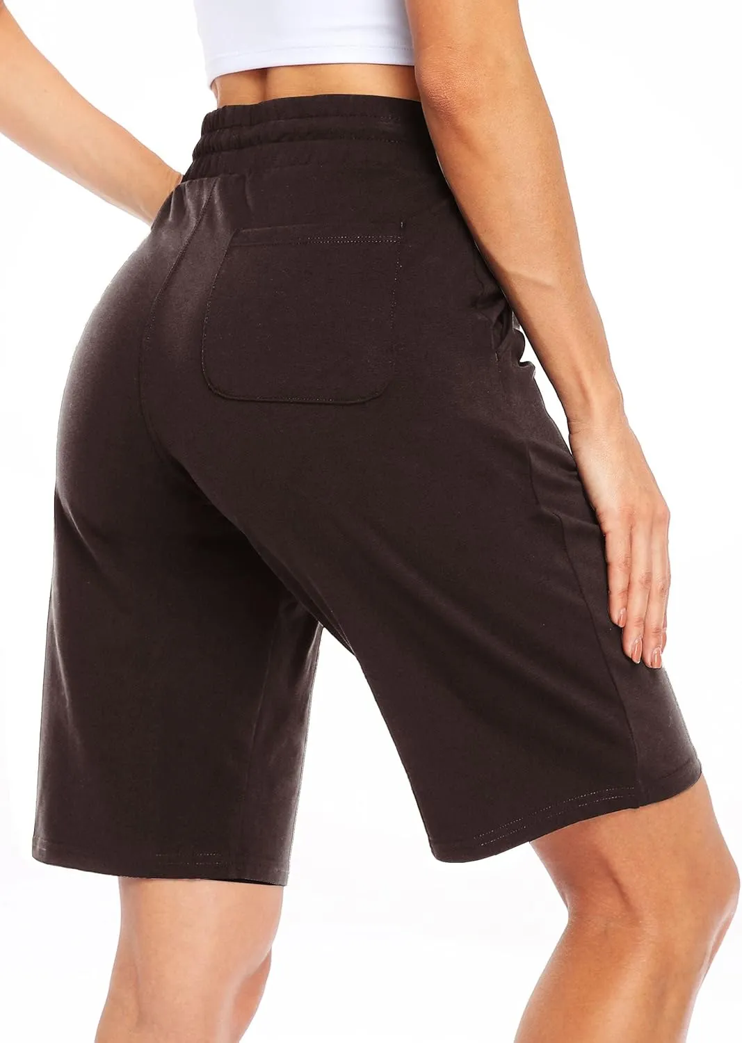 Willit Women's 10" Bermuda Cotton Long Shorts Yoga Exercise Knee Length Workout Athletic with Pockets