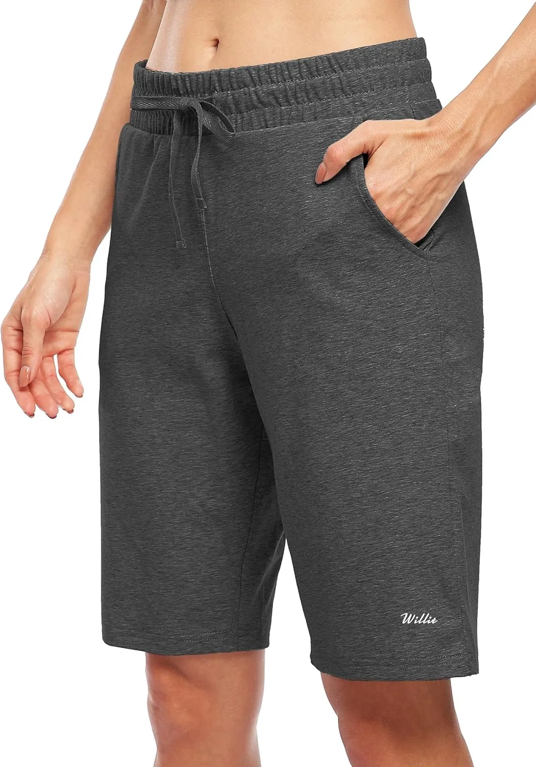 Willit Women's 10" Bermuda Cotton Long Shorts Yoga Exercise Knee Length Workout Athletic with Pockets