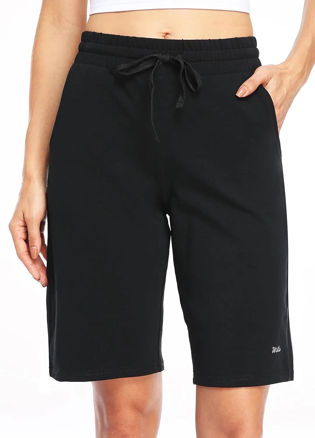 Willit Women's 10" Bermuda Cotton Long Shorts Yoga Exercise Knee Length Workout Athletic with Pockets