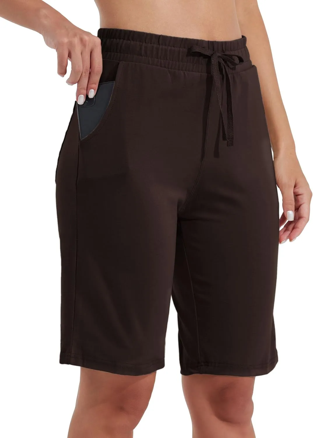Willit Women's 10" Bermuda Cotton Long Shorts Yoga Exercise Knee Length Workout Athletic with Pockets