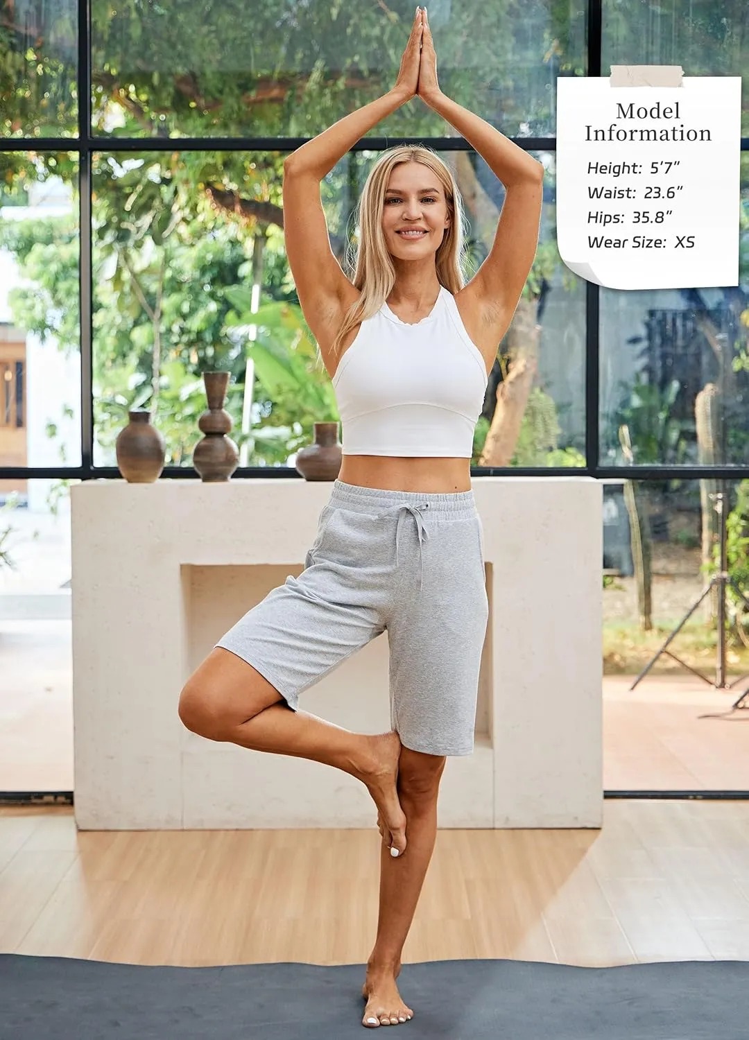 Willit Women's 10" Bermuda Cotton Long Shorts Yoga Exercise Knee Length Workout Athletic with Pockets