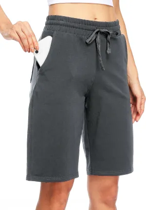 Willit Women's 10" Bermuda Cotton Long Shorts Yoga Exercise Knee Length Workout Athletic with Pockets