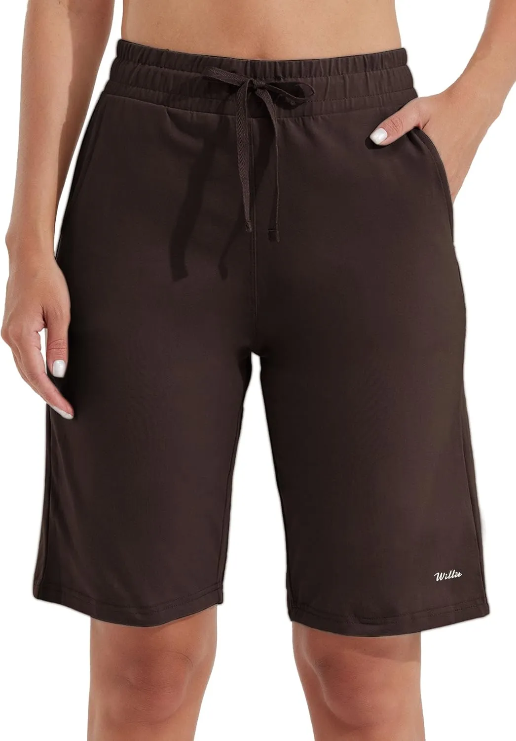 Willit Women's 10" Bermuda Cotton Long Shorts Yoga Exercise Knee Length Workout Athletic with Pockets