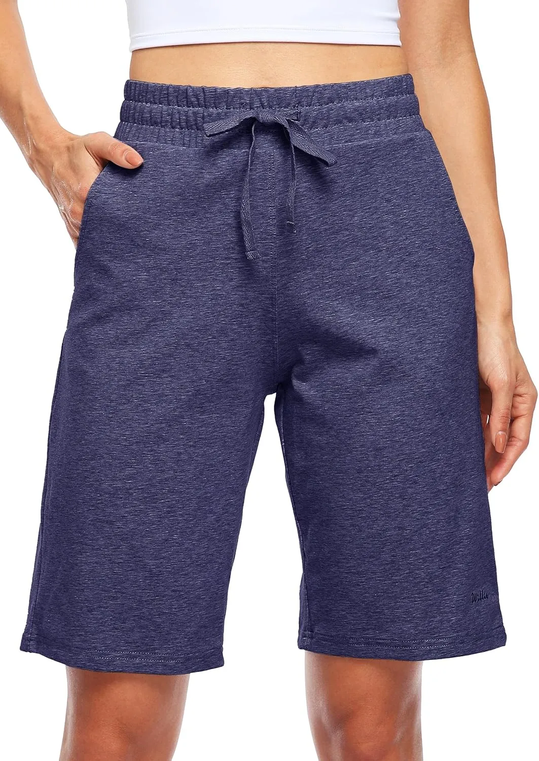 Willit Women's 10" Bermuda Cotton Long Shorts Yoga Exercise Knee Length Workout Athletic with Pockets