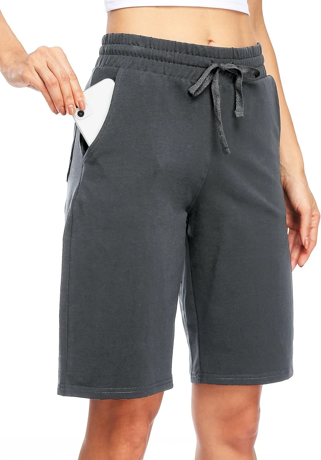 Willit Women's 10" Bermuda Cotton Long Shorts Yoga Exercise Knee Length Workout Athletic with Pockets