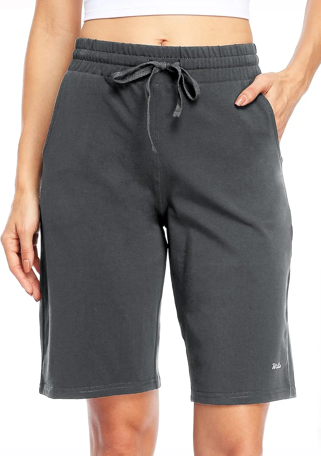 Willit Women's 10" Bermuda Cotton Long Shorts Yoga Exercise Knee Length Workout Athletic with Pockets