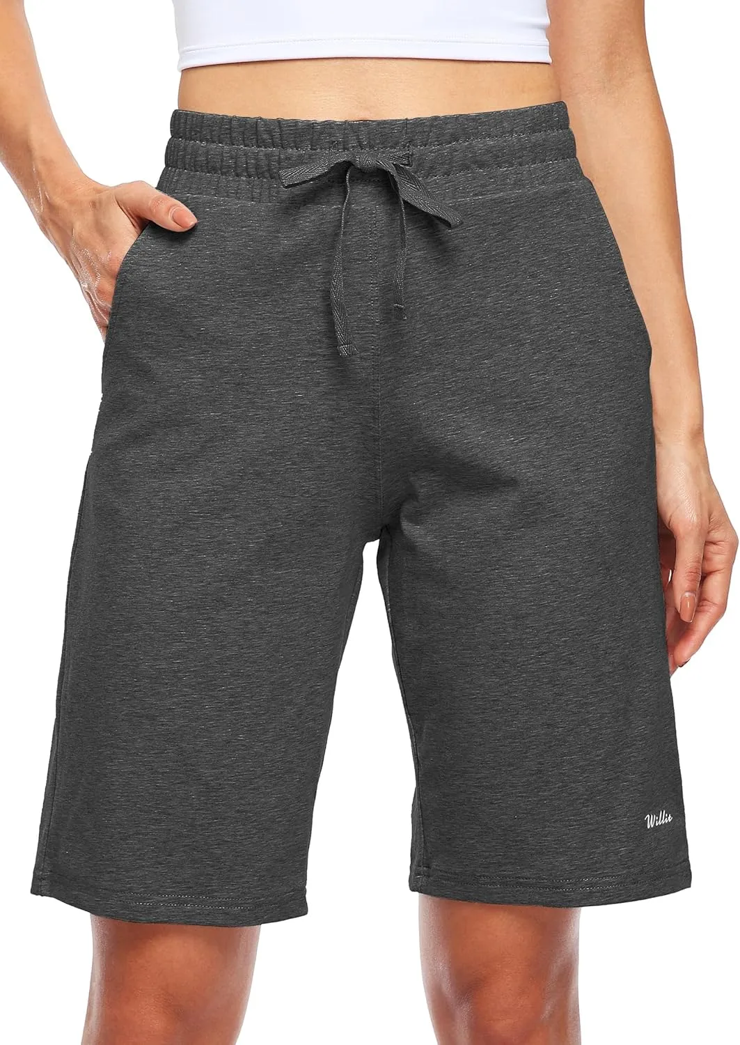 Willit Women's 10" Bermuda Cotton Long Shorts Yoga Exercise Knee Length Workout Athletic with Pockets