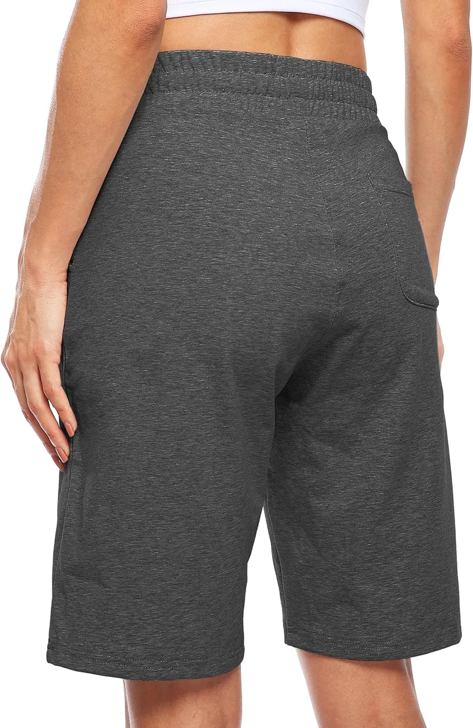 Willit Women's 10" Bermuda Cotton Long Shorts Yoga Exercise Knee Length Workout Athletic with Pockets