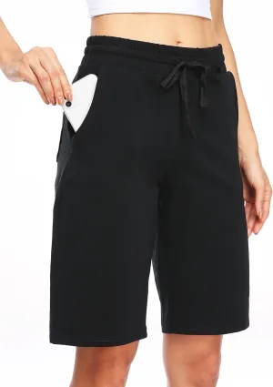 Willit Women's 10" Bermuda Cotton Long Shorts Yoga Exercise Knee Length Workout Athletic with Pockets