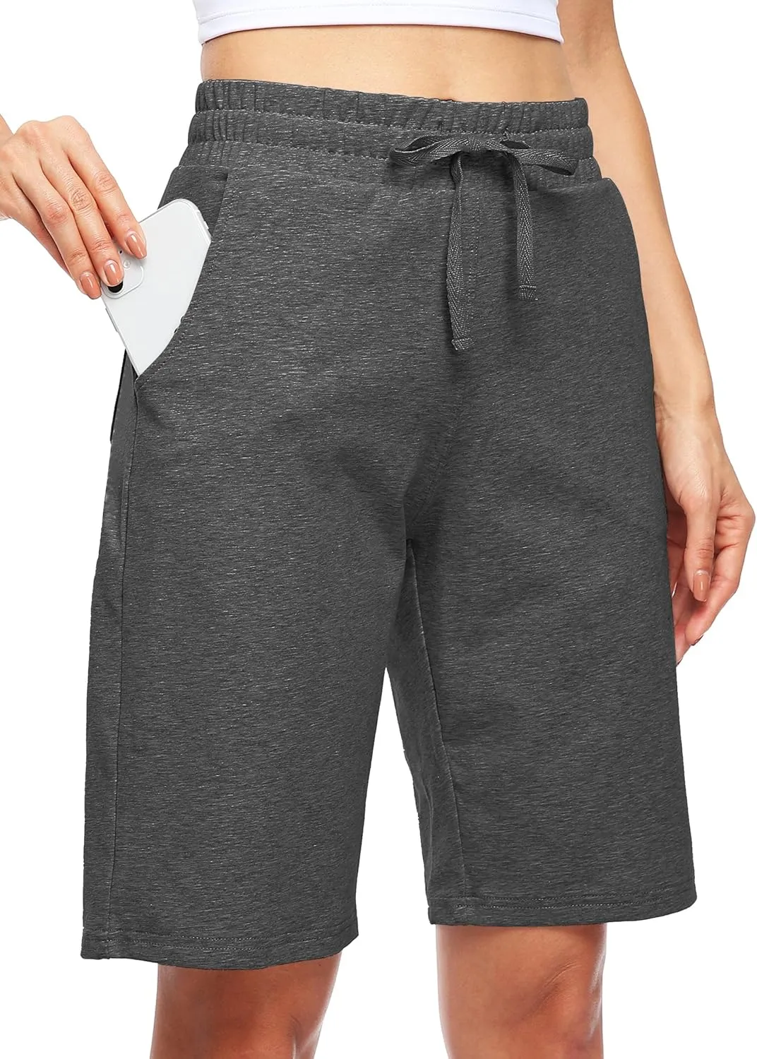 Willit Women's 10" Bermuda Cotton Long Shorts Yoga Exercise Knee Length Workout Athletic with Pockets