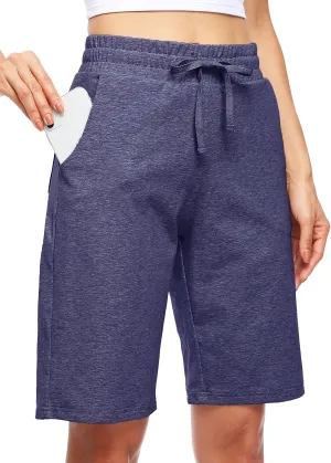 Willit Women's 10" Bermuda Cotton Long Shorts Yoga Exercise Knee Length Workout Athletic with Pockets