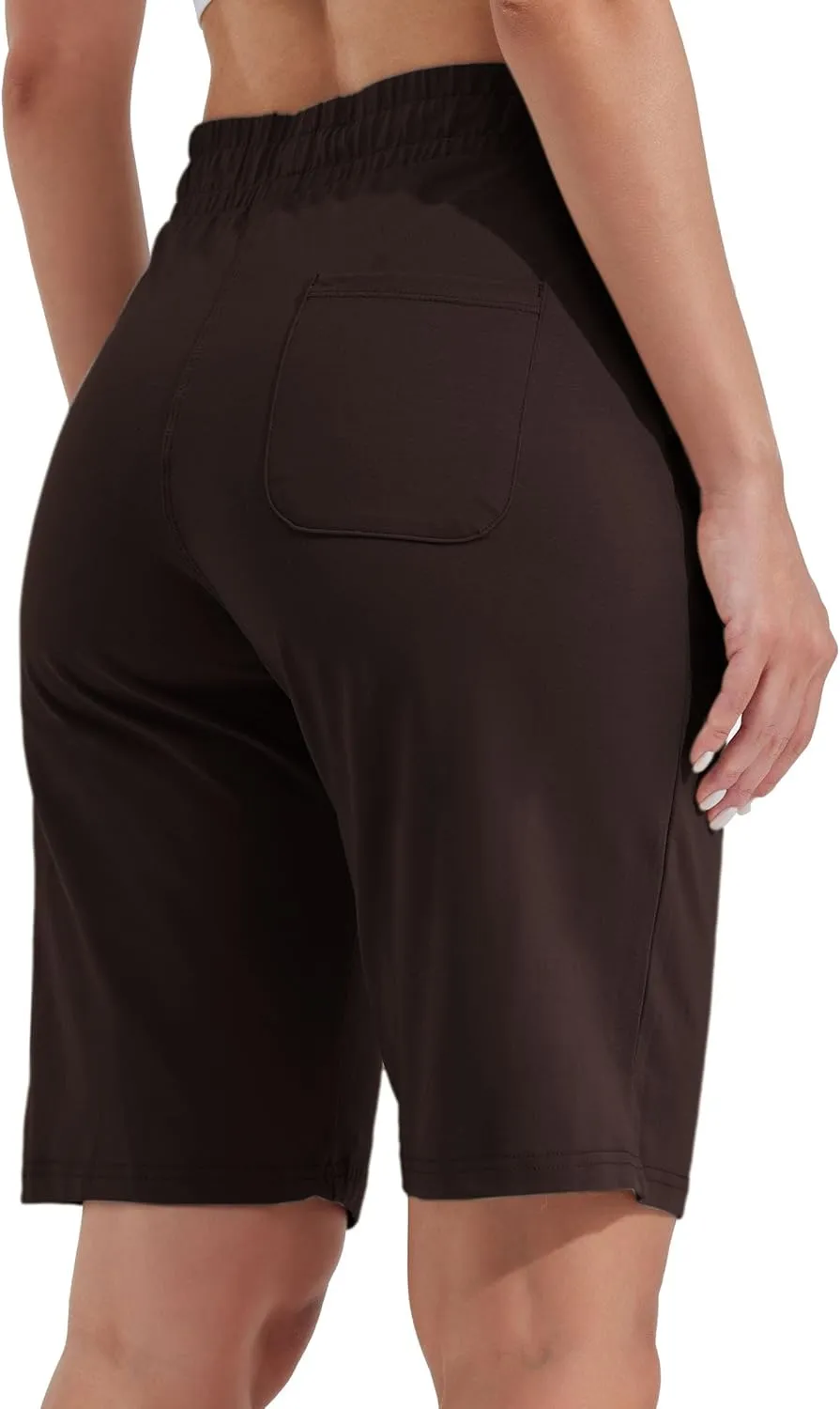 Willit Women's 10" Bermuda Cotton Long Shorts Yoga Exercise Knee Length Workout Athletic with Pockets