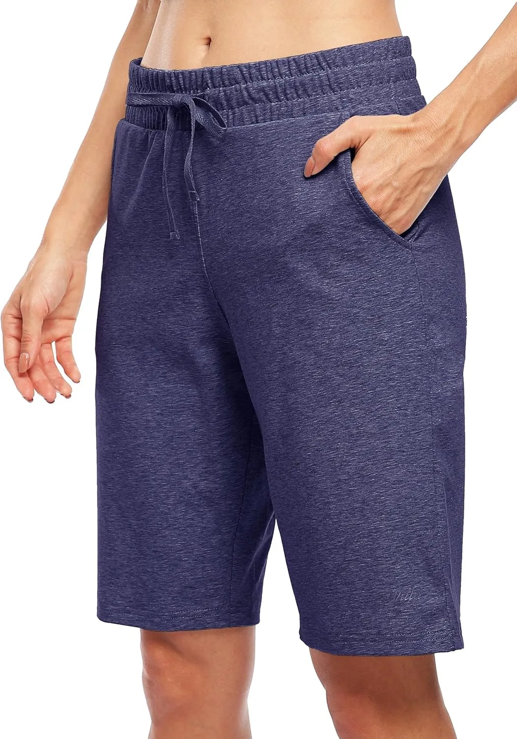 Willit Women's 10" Bermuda Cotton Long Shorts Yoga Exercise Knee Length Workout Athletic with Pockets