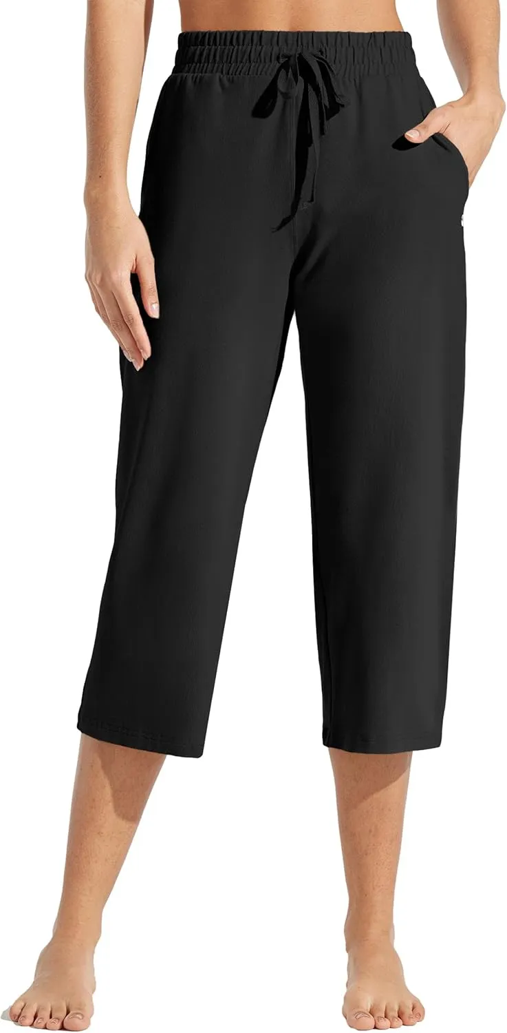 Willit Women's Capris Pants Cotton Yoga Capri Casual Lounge Pants Wide Leg Workout Sweatpants with Pockets 20"
