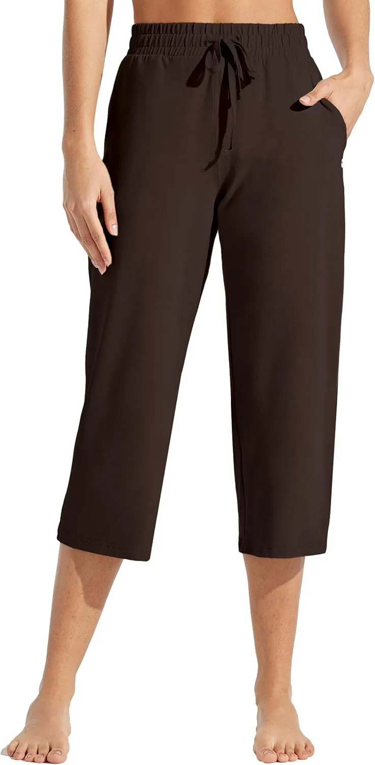 Willit Women's Capris Pants Cotton Yoga Capri Casual Lounge Pants Wide Leg Workout Sweatpants with Pockets 20"