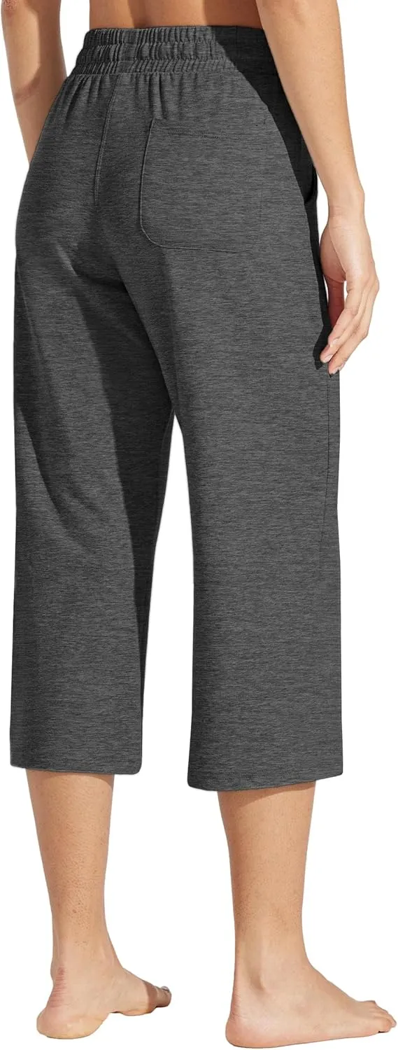 Willit Women's Capris Pants Cotton Yoga Capri Casual Lounge Pants Wide Leg Workout Sweatpants with Pockets 20"