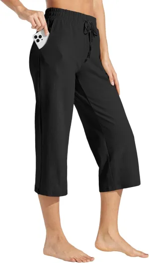 Willit Women's Capris Pants Cotton Yoga Capri Casual Lounge Pants Wide Leg Workout Sweatpants with Pockets 20"