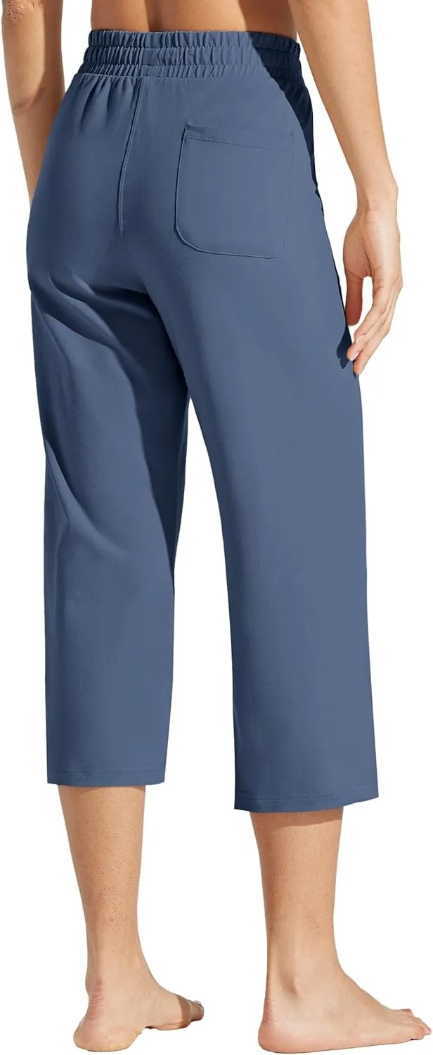 Willit Women's Capris Pants Cotton Yoga Capri Casual Lounge Pants Wide Leg Workout Sweatpants with Pockets 20"
