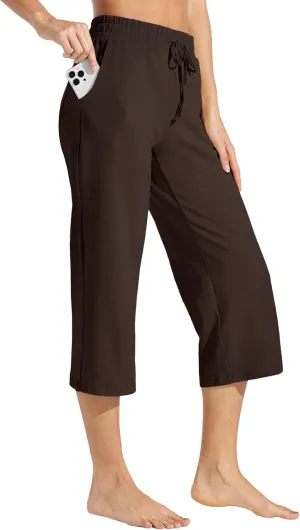 Willit Women's Capris Pants Cotton Yoga Capri Casual Lounge Pants Wide Leg Workout Sweatpants with Pockets 20"