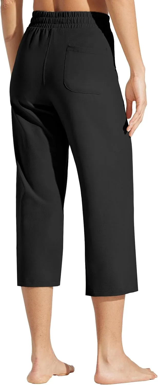 Willit Women's Capris Pants Cotton Yoga Capri Casual Lounge Pants Wide Leg Workout Sweatpants with Pockets 20"