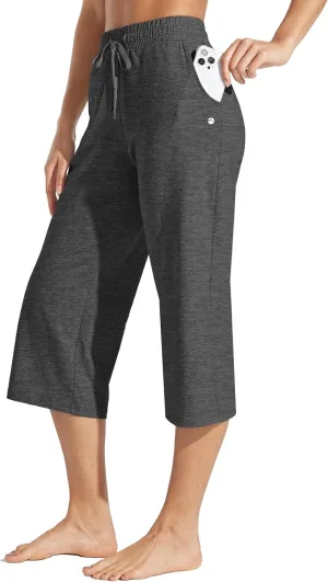 Willit Women's Capris Pants Cotton Yoga Capri Casual Lounge Pants Wide Leg Workout Sweatpants with Pockets 20"