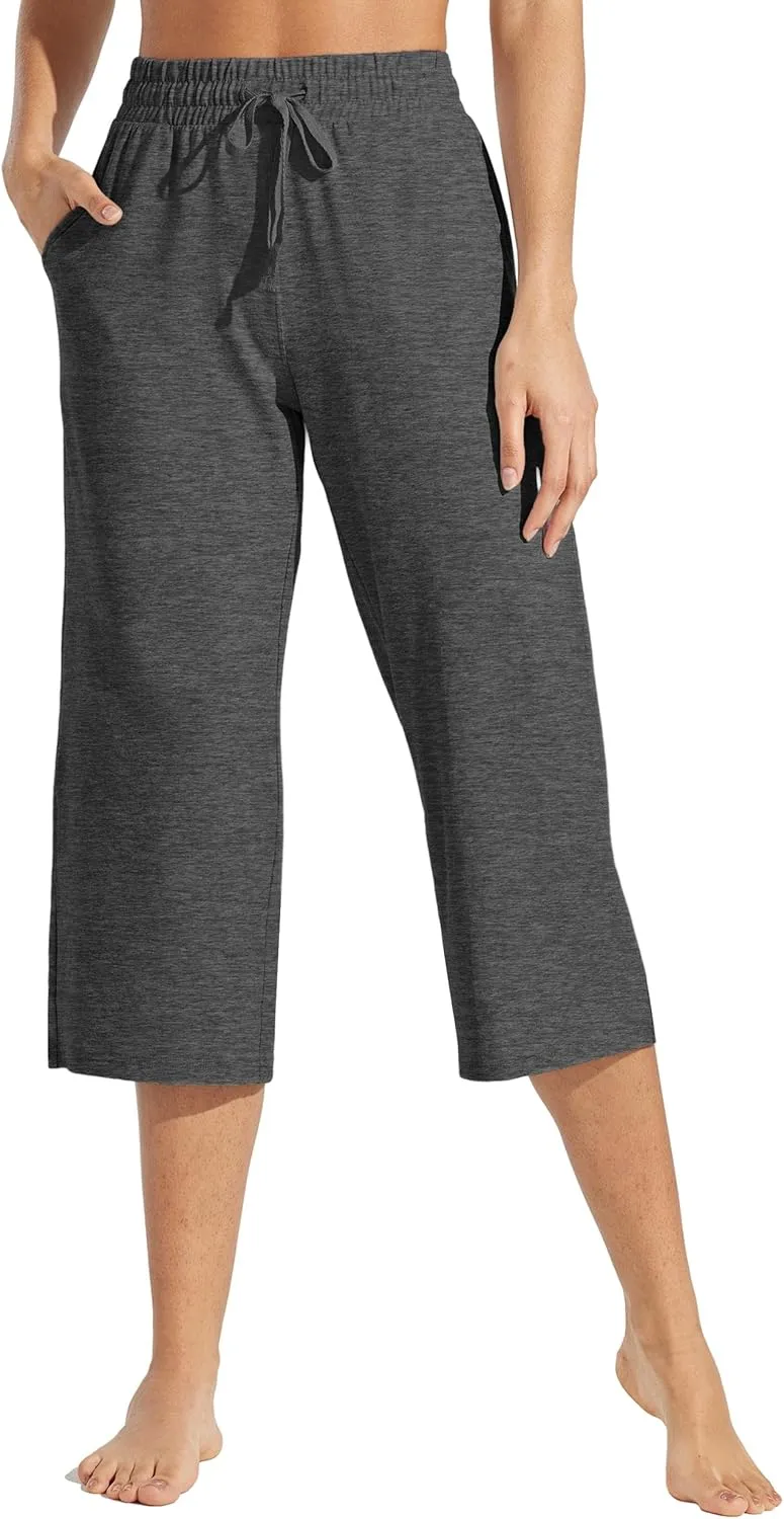 Willit Women's Capris Pants Cotton Yoga Capri Casual Lounge Pants Wide Leg Workout Sweatpants with Pockets 20"