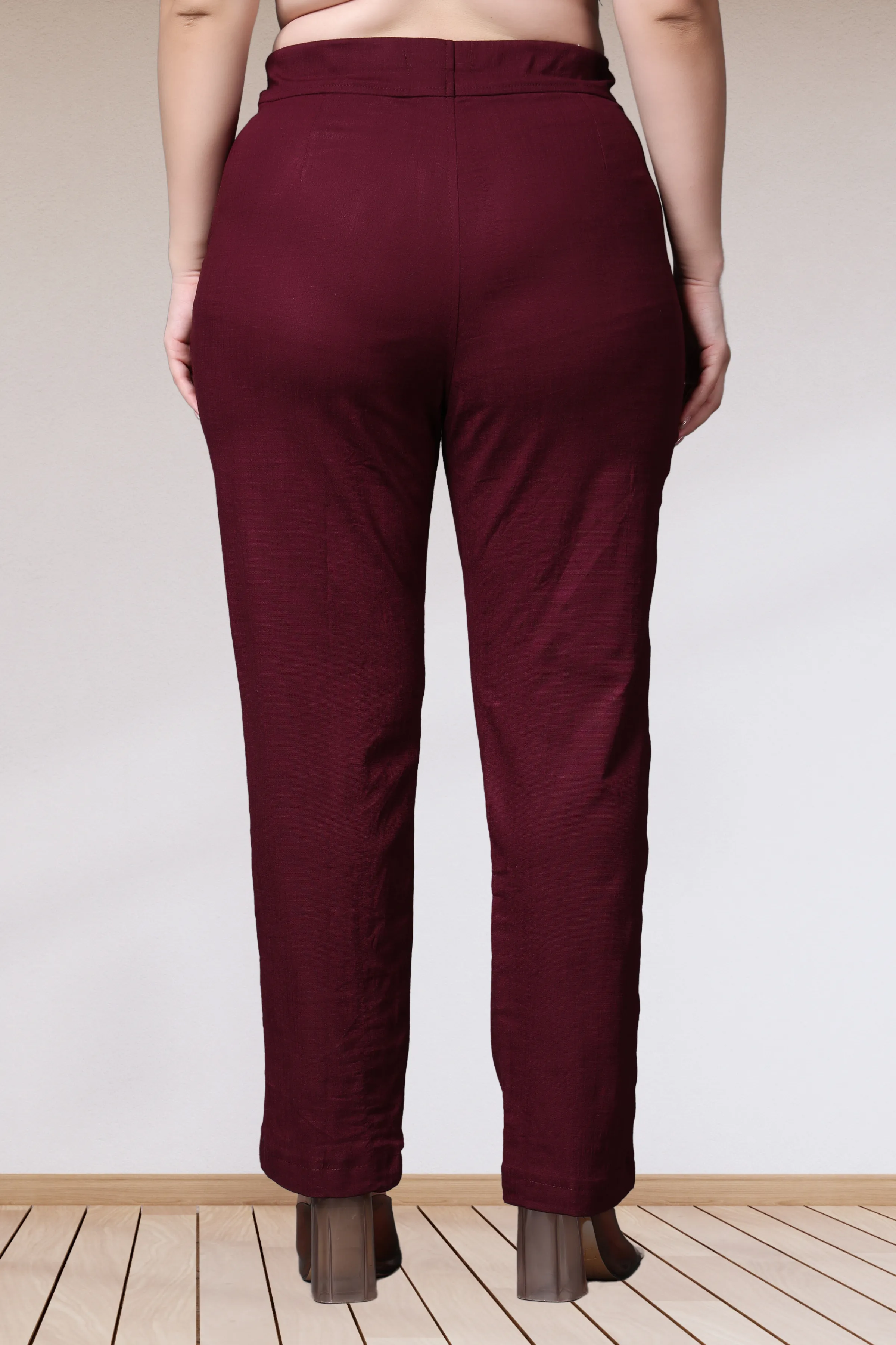 Wine Lycra Slub Pants