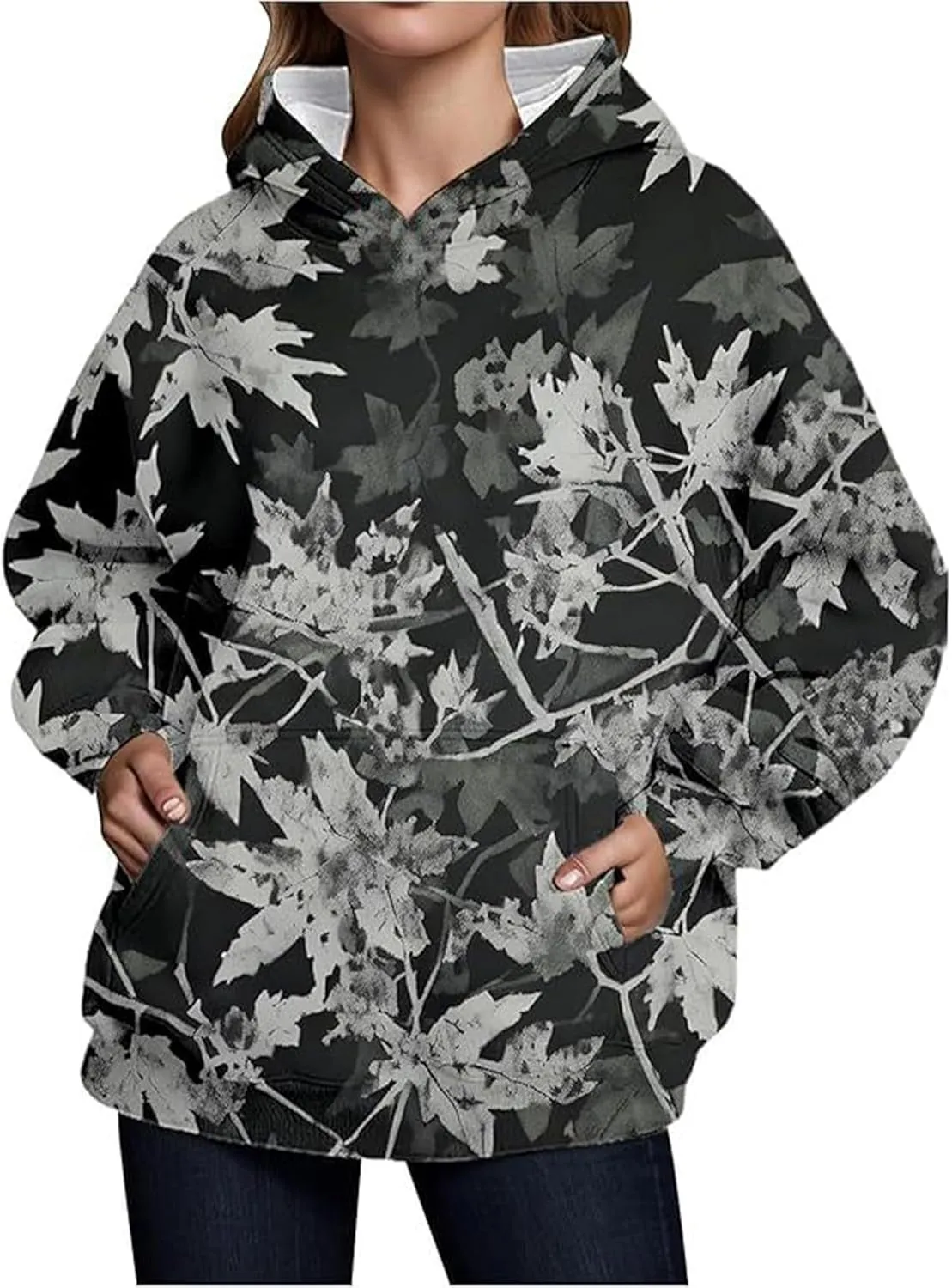 Women Camo Hoodie Oversized Pullover Sweatshirt Casual Loose Fit Workout Athletic Y2k Hoodies With Pockets