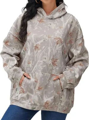 Women Camo Hoodies Oversized Maple Leaf Fleece Hooded Sweatshirt Long Sleeve Fall Trendy Pullover Hoodie with Pocket