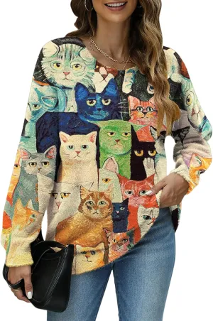 Women Christmas Sweater Graphic Oversized Long Sleeve Boho Printed Loose Fit Casual Knit Pullover Sweaters Top