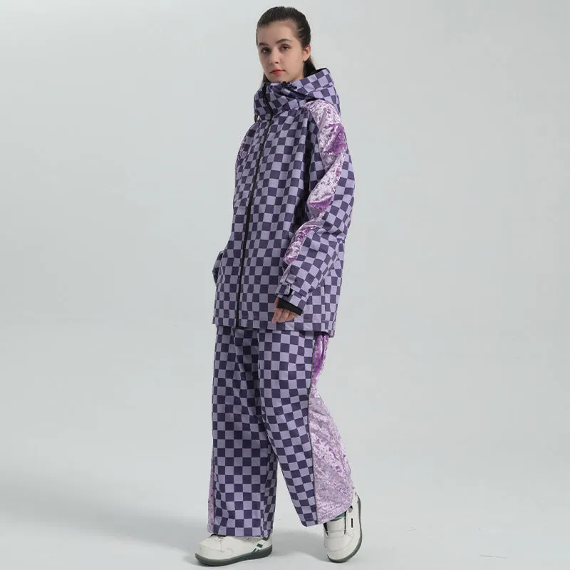 Women Grid Design Snow Jacket & Pants Set