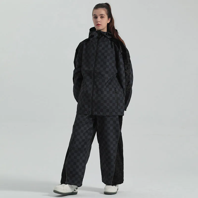 Women Grid Design Snow Jacket & Pants Set