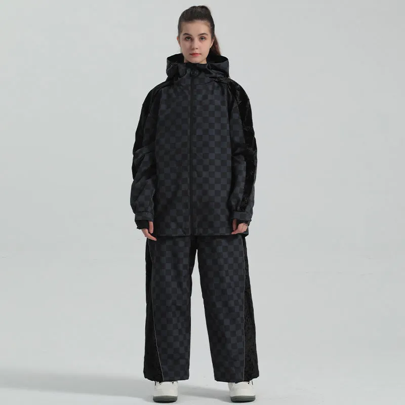 Women Grid Design Snow Jacket & Pants Set