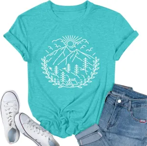 Women Hiking Camping Outdoor Tank Top Summer Mountain Nature Funny Graphic Print Round Neck Workout Athletic Sleeveless Tops