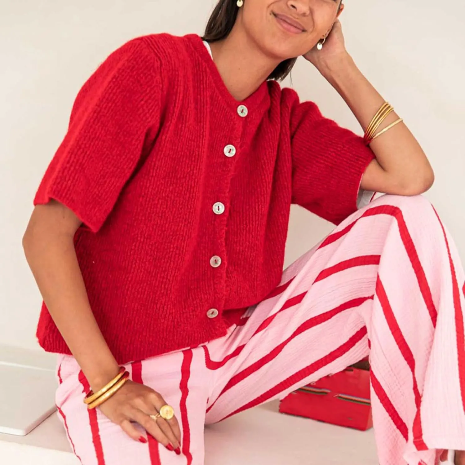 Women Knit Crop Cardigan Y2k Short Sleeve Knitted Shirts Open Front Button Down Sweater Cute Fall Cardigans 2024