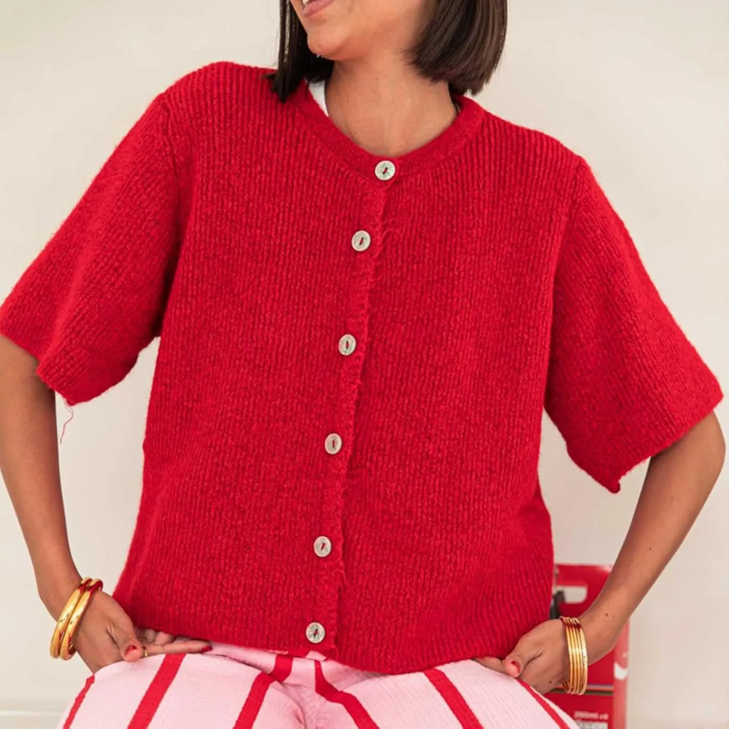 Women Knit Crop Cardigan Y2k Short Sleeve Knitted Shirts Open Front Button Down Sweater Cute Fall Cardigans 2024