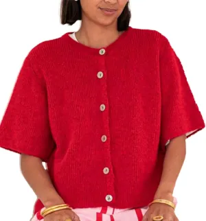 Women Knit Crop Cardigan Y2k Short Sleeve Knitted Shirts Open Front Button Down Sweater Cute Fall Cardigans 2024