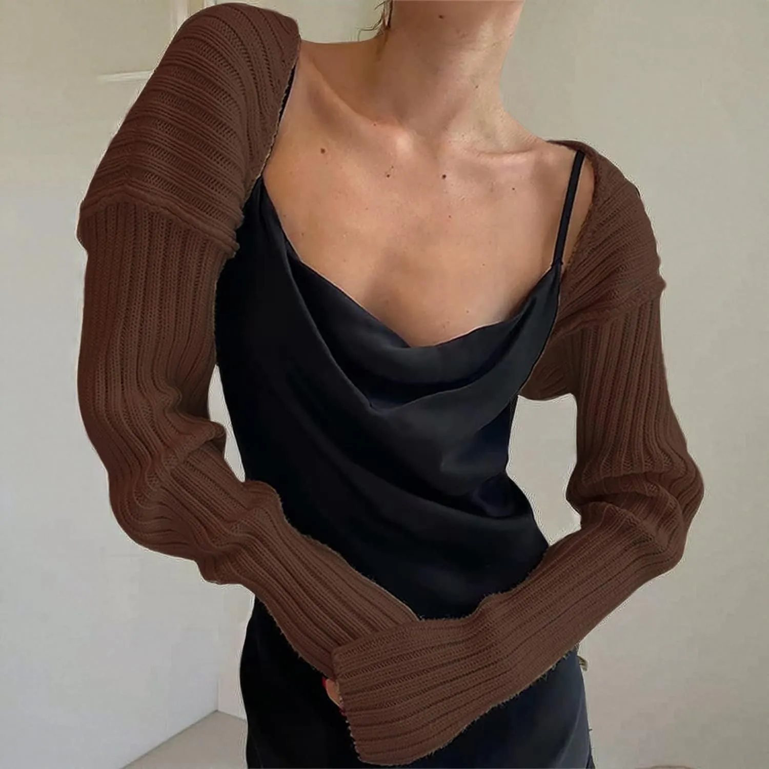 Women Long Sleeve Open Front Ribbed Knit Crop Cardigan Solid Loose Drop Shoulder Shrug Bolero Crop Sweater Top