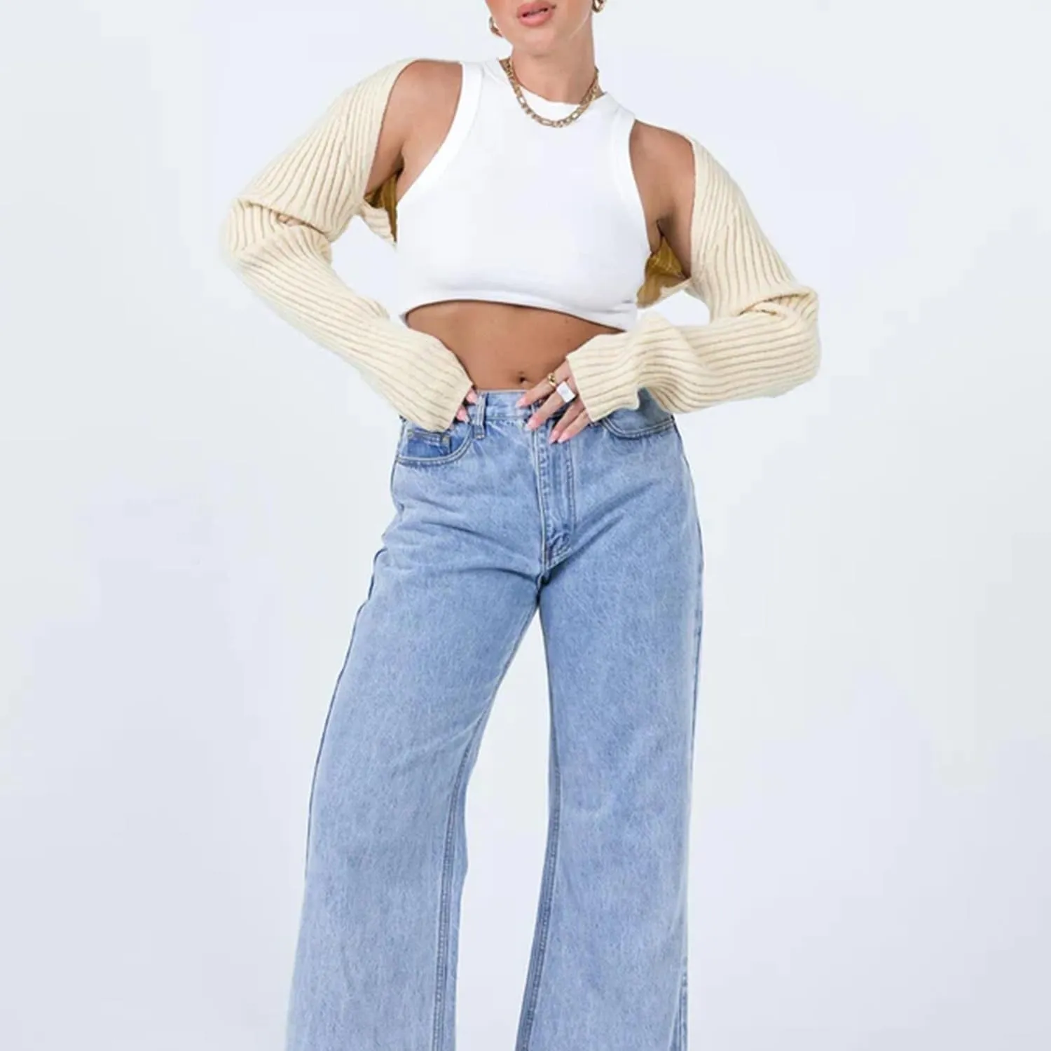Women Long Sleeve Open Front Ribbed Knit Crop Cardigan Solid Loose Drop Shoulder Shrug Bolero Crop Sweater Top