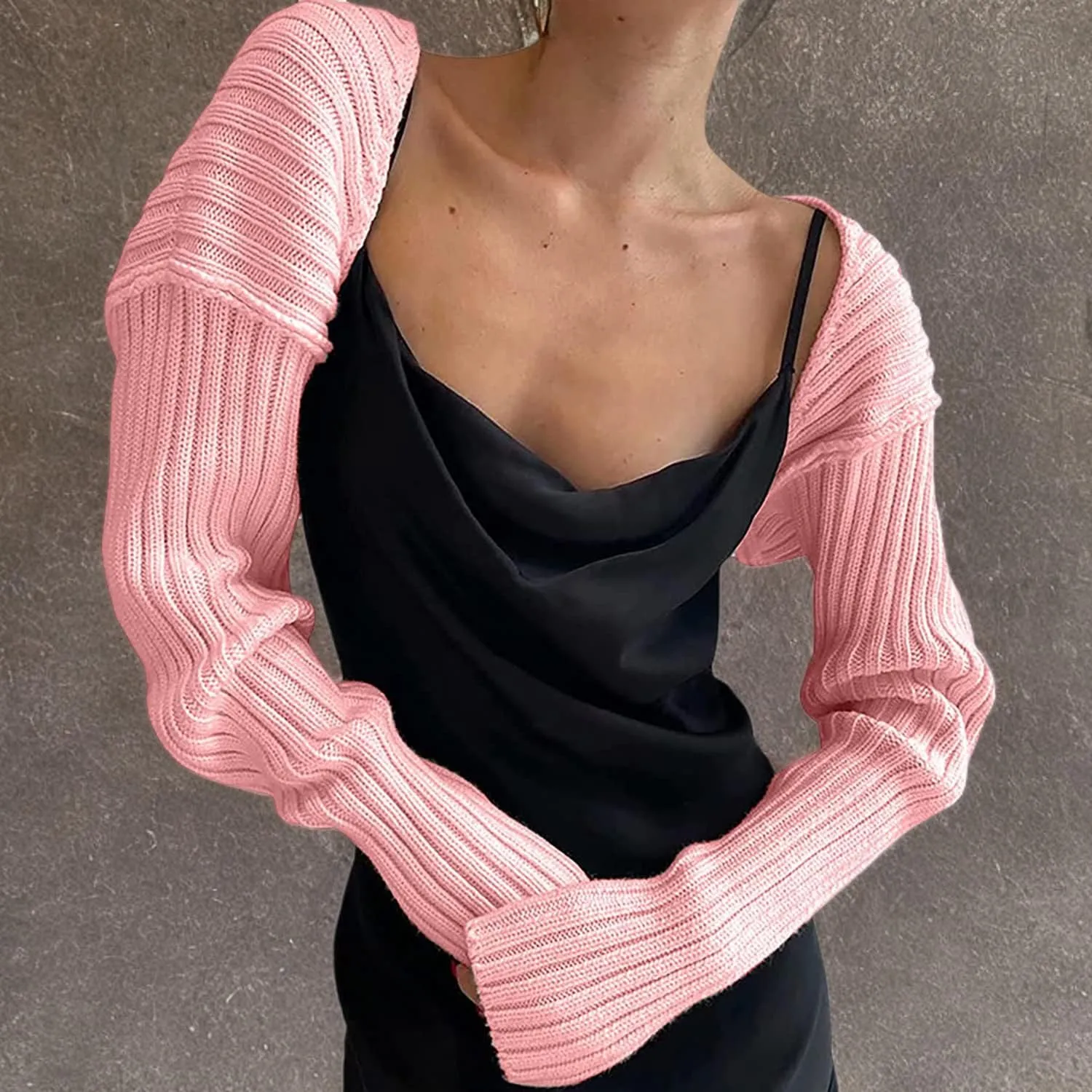 Women Long Sleeve Open Front Ribbed Knit Crop Cardigan Solid Loose Drop Shoulder Shrug Bolero Crop Sweater Top